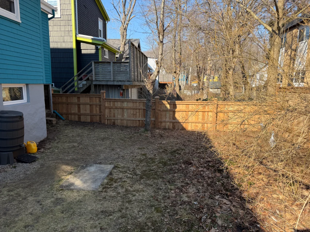 Wood fence along a side yard