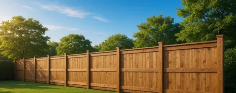 Bright wood privacy fence with landscaping